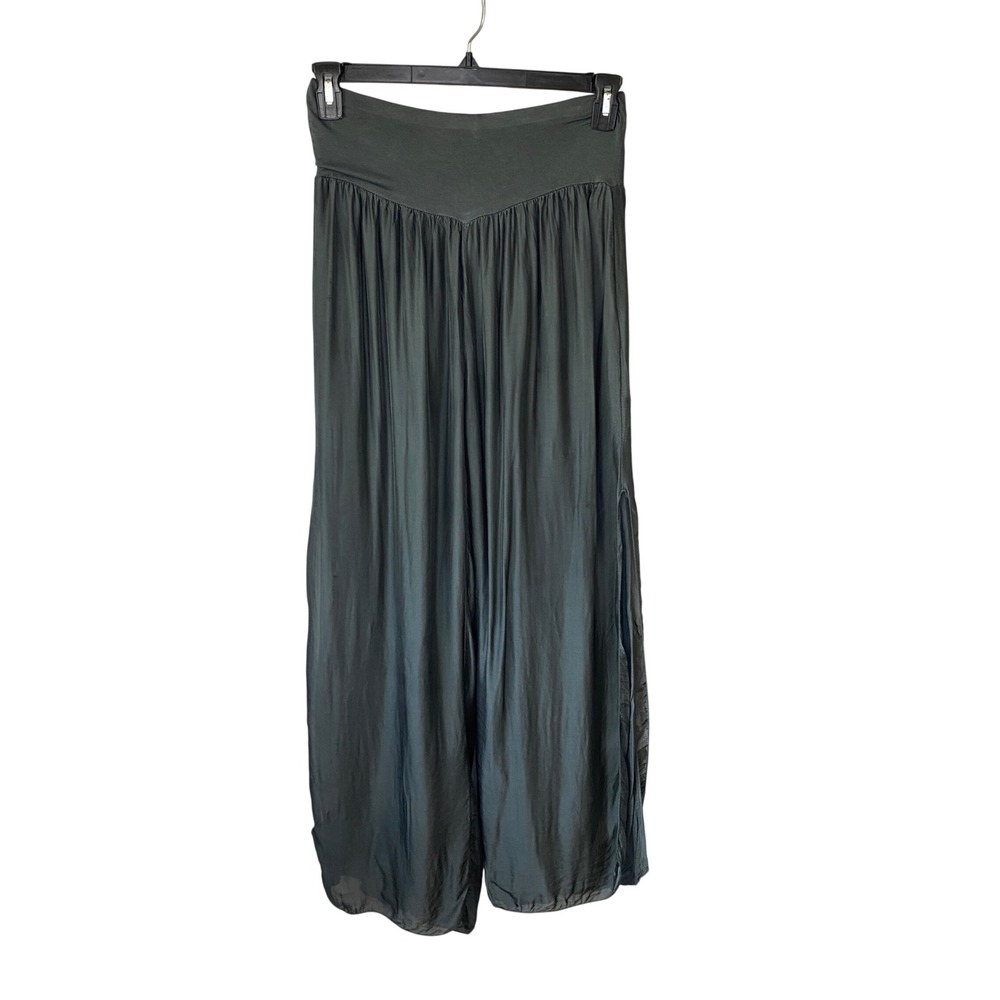 Scandal Italy Green Gray Wide Leg Palazzo Pant High Side Slit Flowy Loungewear L